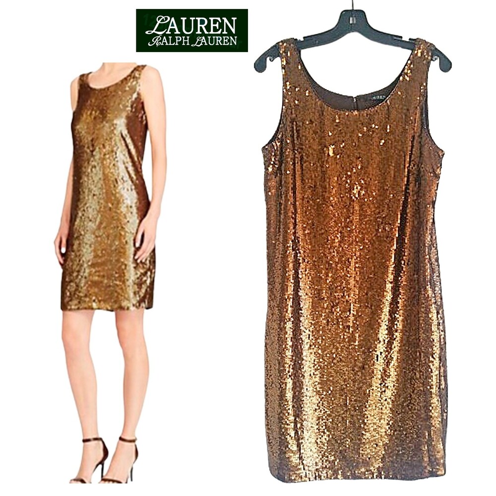LAUREN RALPH LAUREN NWT COPPER Sequin Scoop Neck Sleeveless Mini Dress 10